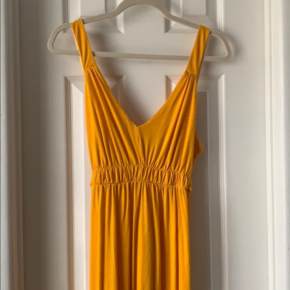 New York and Company yellow smocked maxi dress